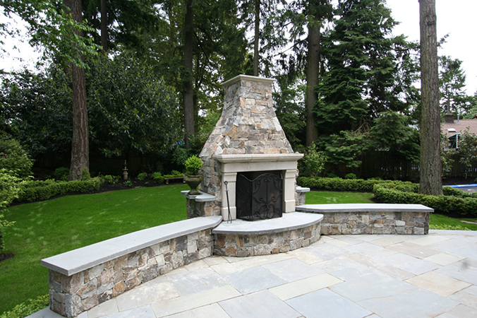 bluestone patio with fireplace