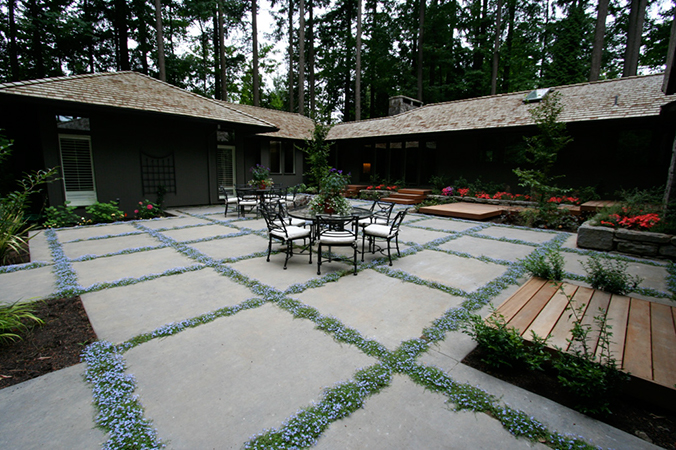 concrete patio with ground cover